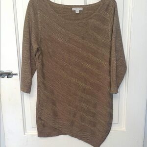 New York & Company Tan Sweater with Gold Highlights